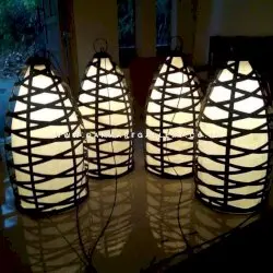 Lampu Tabung Anyaman dan Ukir Tembaga Kuningan